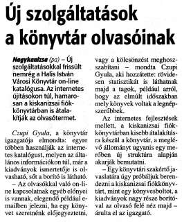 Zalai Hírlap 2012 01 16 013sz 07old - Új szolgáltatások a könyvtár olvasóinak.jpg Zalai Hírlap 2012 01 16 013sz 07old - Új szolgáltatások a könyvtár olvasóinak.jpg