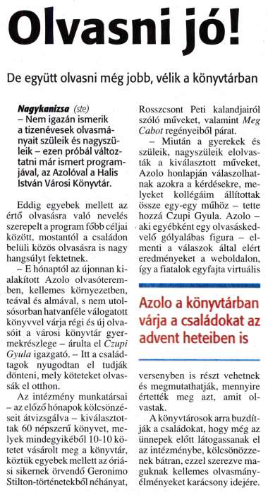 Zalai Hírlap 2012 12 06 285sz 11old - Olvasni jó.jpg Zalai Hírlap 2012 12 06 285sz 11old - Olvasni jó.jpg