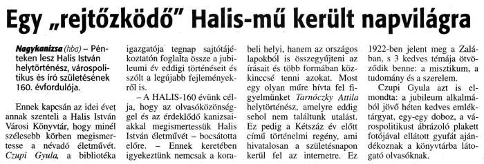 Zalai Hírlap 2015 08 19 194sz 03old - Egy rejtőzködő Halis-mű.jpg Zalai Hírlap 2015 08 19 194sz 03old - Egy rejtőzködő Halis-mű.jpg