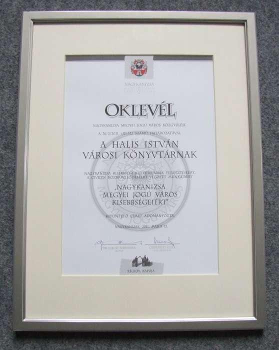 Oklevél Nagykanizsa Megyei Jogú Város Kisebbségeiért.jpg Oklevél Nagykanizsa Megyei Jogú Város Kisebbségeiért.jpg